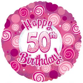 17" Happy 50th Birthday Pink Dazzeloon Packaged Balloon