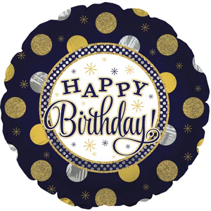 17" Happy Birthday Navy Gold & Silver Foil Balloon