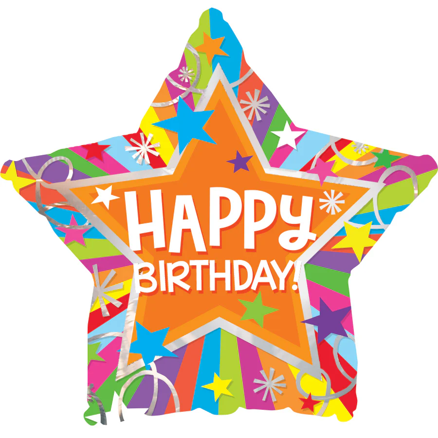 17" Happy Birthday Orange Center Star Foil Balloon