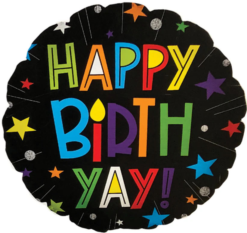 17" Happy Birthday -Yay On Black Foil Balloon