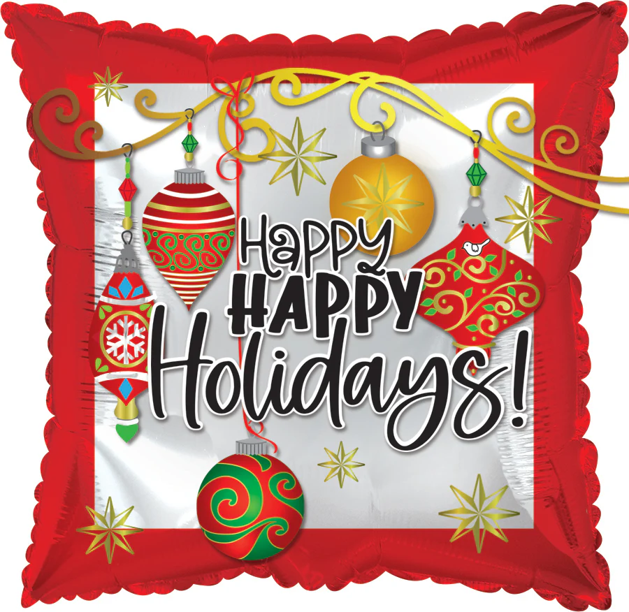17" Happy Happy Holiday Ornaments Foil Balloon