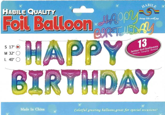 17" Airfill Only Happy Birthday Rainbow Kit Foil Balloons