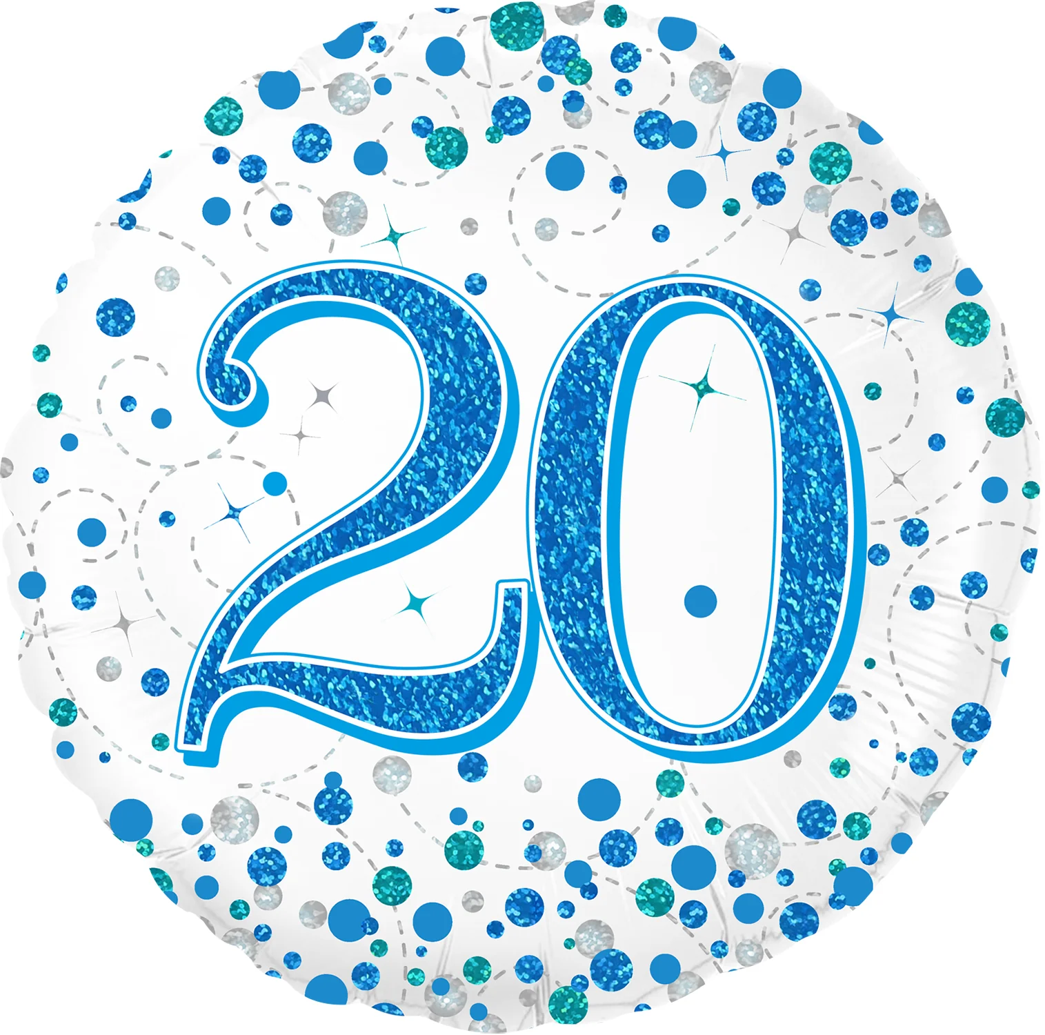 18" 20th Sparkling Fizz Birthday Blue Holographic Oaktree Foil Balloon