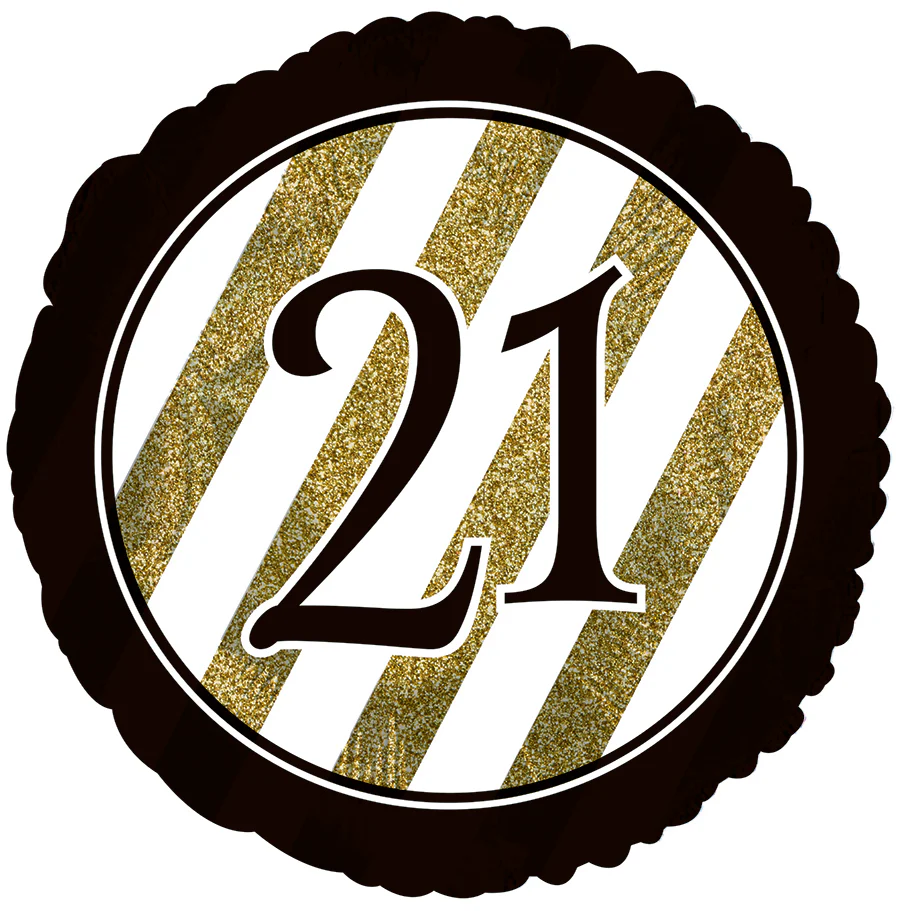18" 21 Black & Gold Glitter Foil Balloon