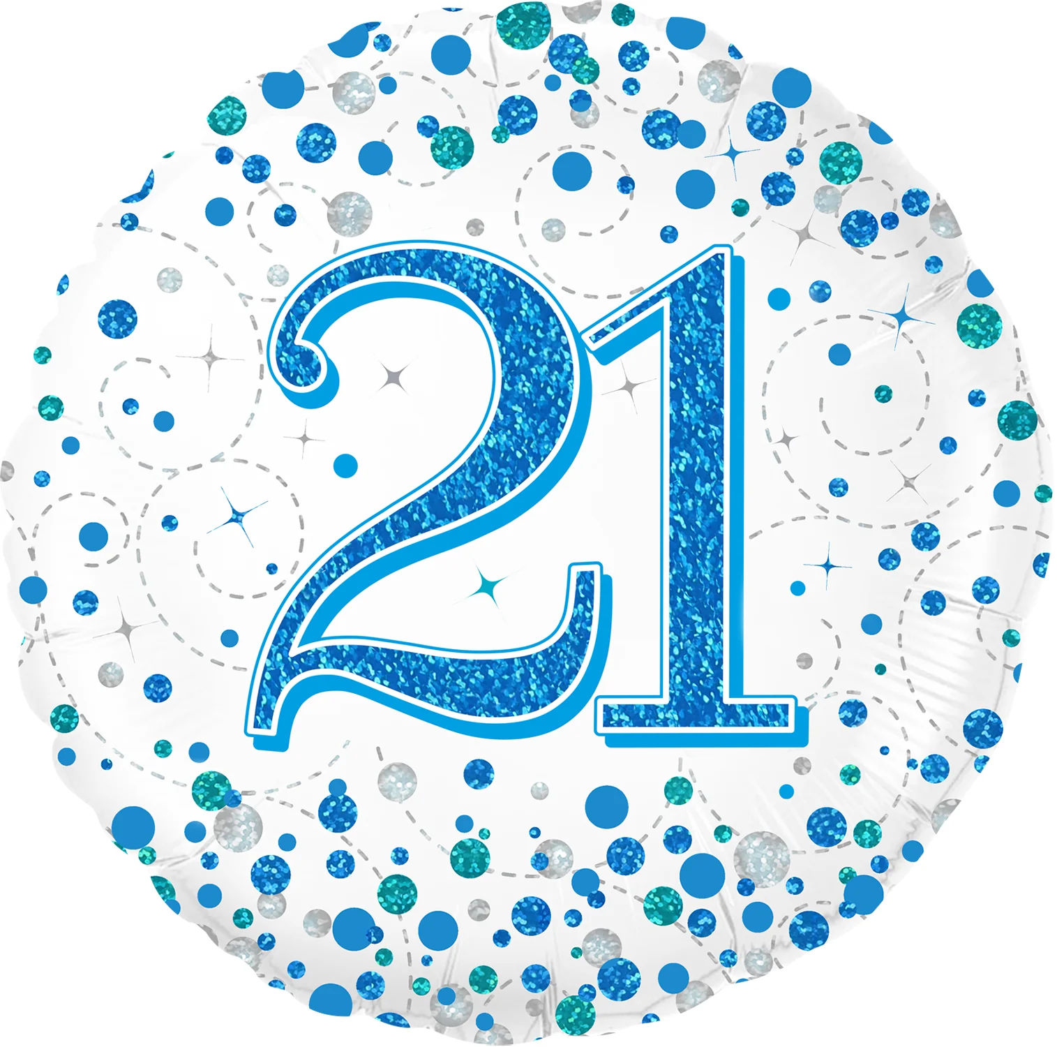 18" 21st Sparkling Fizz Birthday Blue Holographic Oaktree Foil Balloon