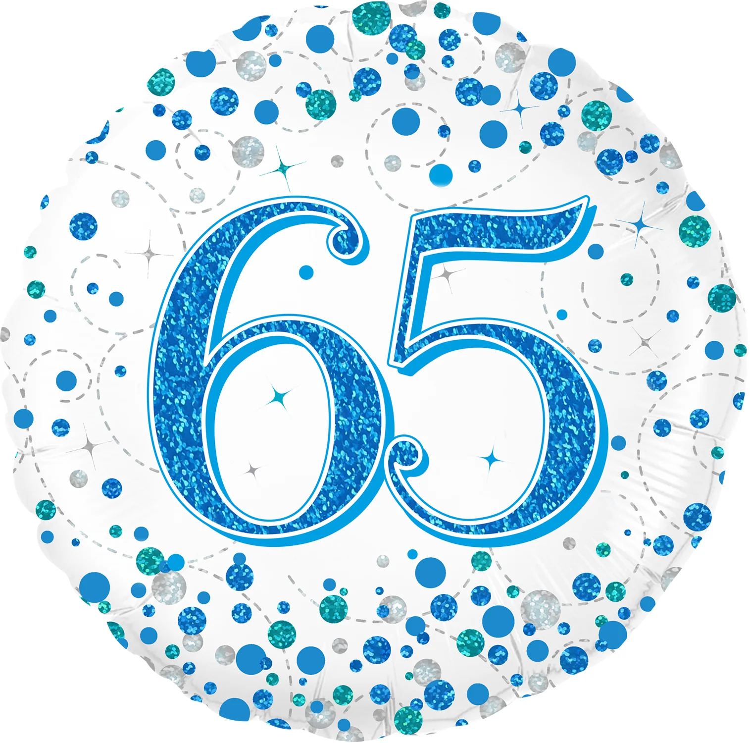 18" 65th Sparkling Fizz Birthday Blue Holographic Oaktree Foil Balloon