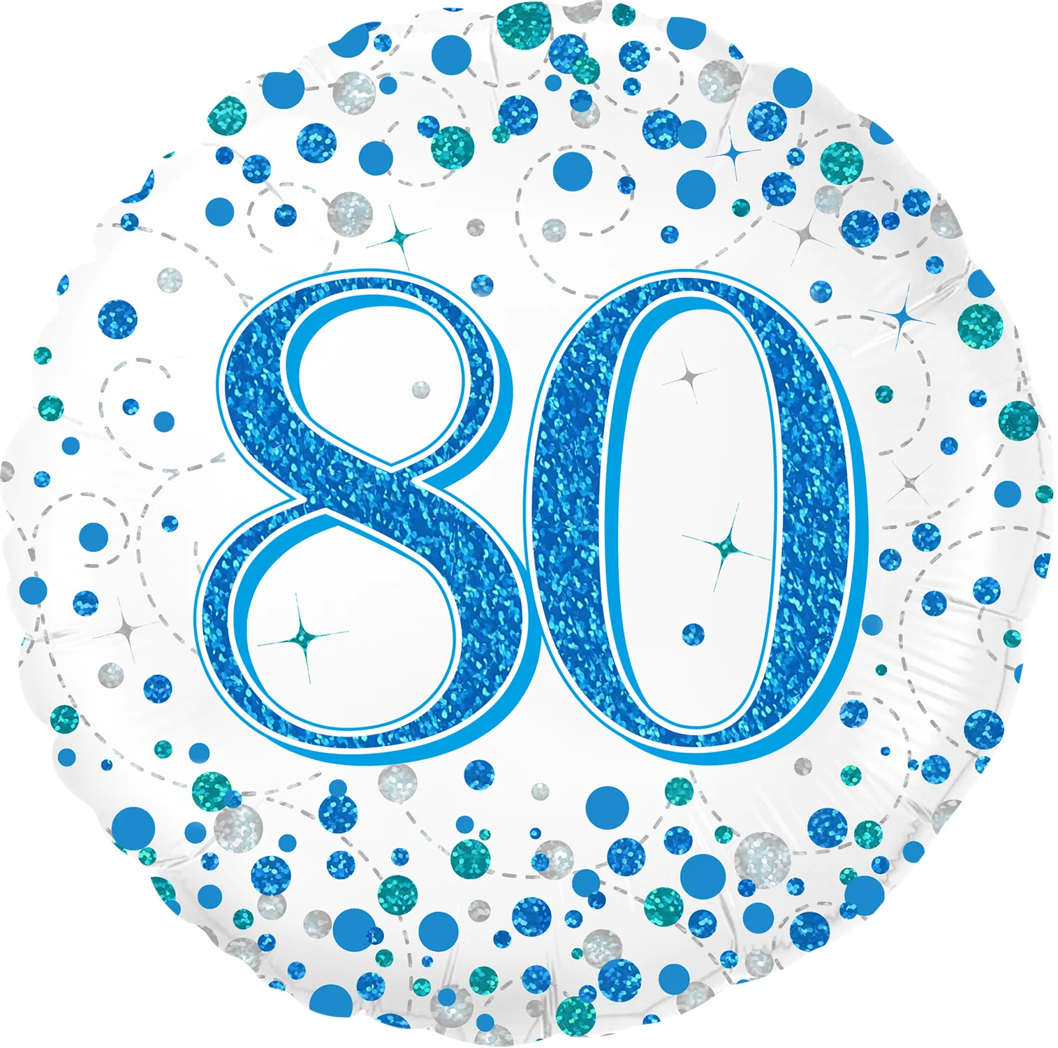 18" 80th Sparkling Fizz Birthday Blue Holographic Oaktree Foil Balloon