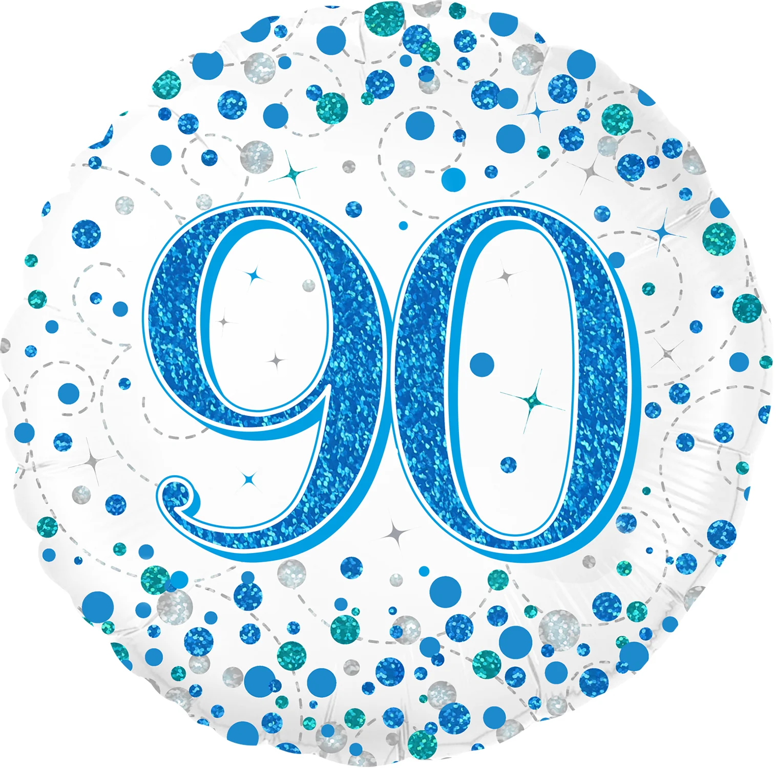 18" 90th Sparkling Fizz Birthday Blue Holographic Oaktree Foil Balloon
