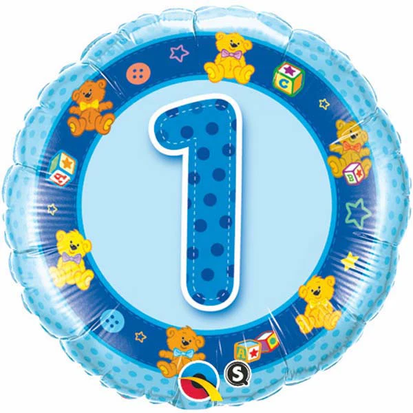 18" Age 1 Blue Teddies Mylar Balloon