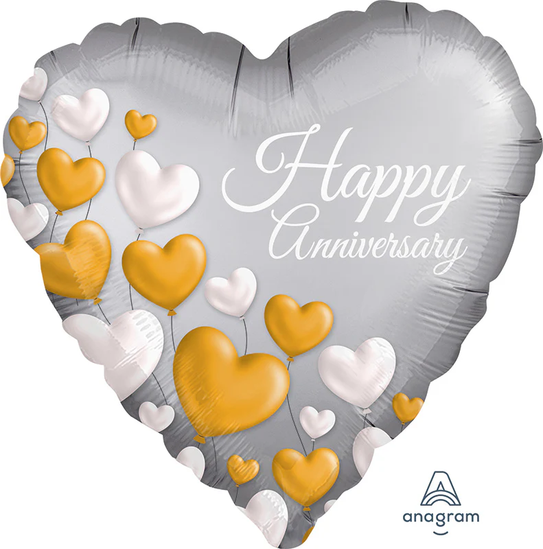 18" Anniversary Platinum Hearts Foil Balloon