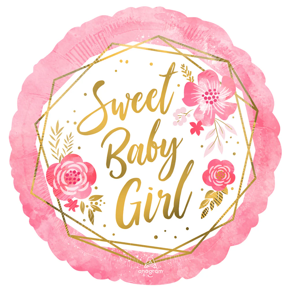 18" Baby Girl Floral Geo Foil Balloon