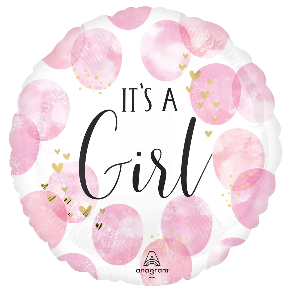 18" Baby Girl Pink Watercolor Foil Balloon