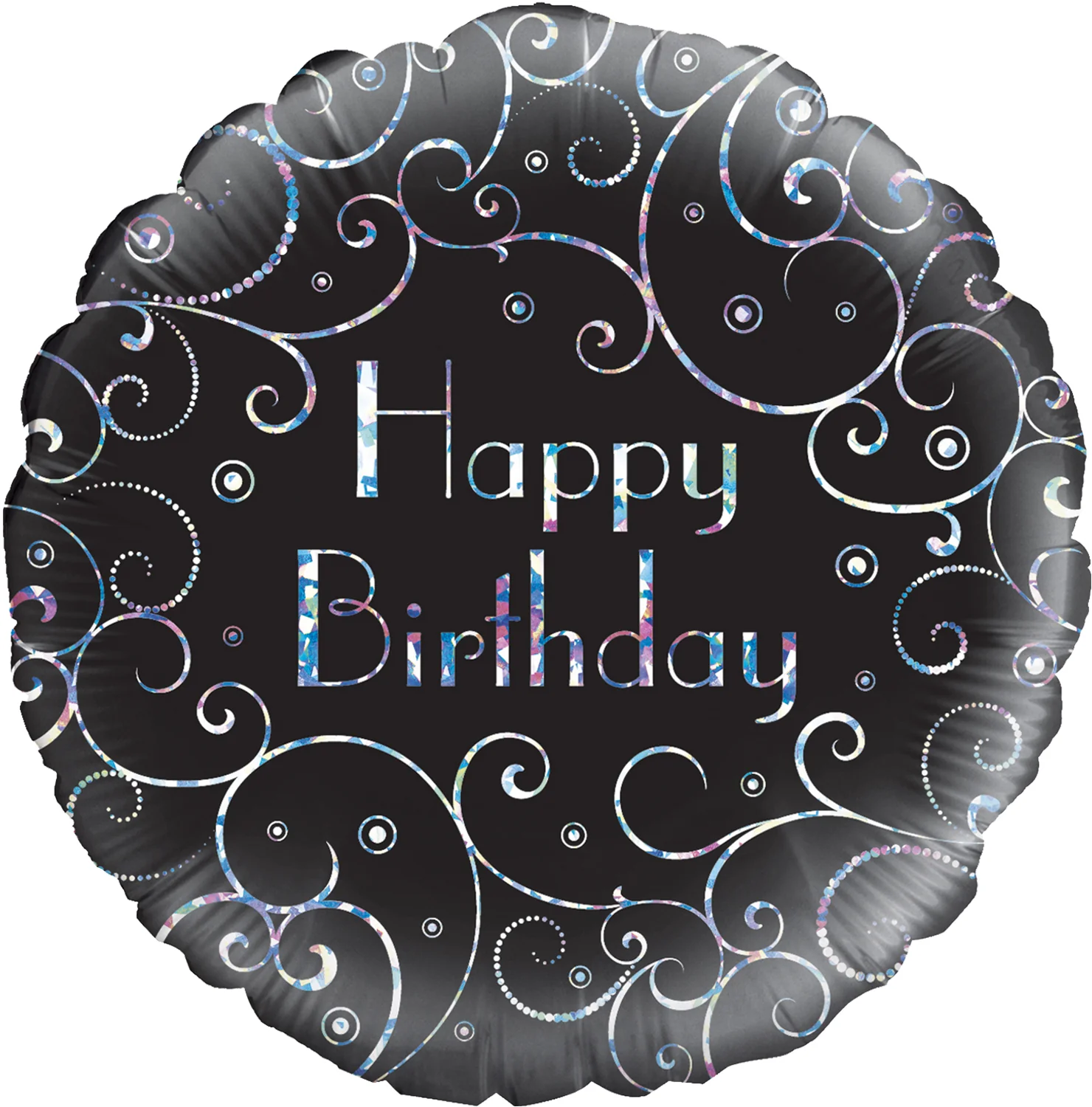 18" Birthday Black Swirls Holographic Oaktree Foil Balloon