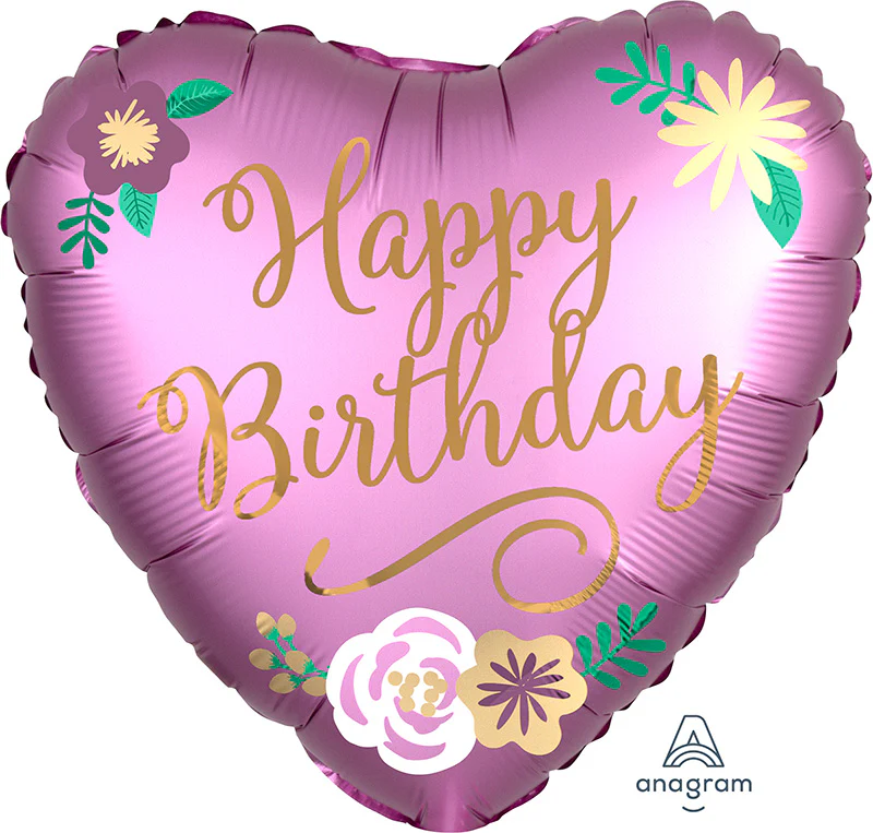 18" Birthday Satin Flowers Foil Balloon
