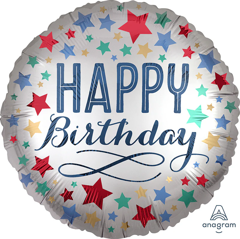 18" Birthday Satin with Stars Foil Balloon