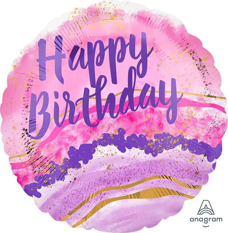 18" Birthday Watercolor Marble Foil Balloon