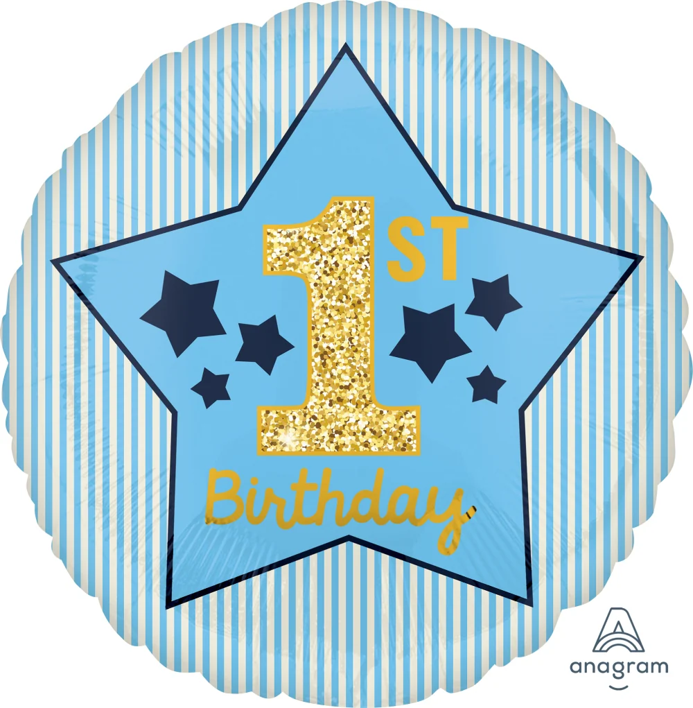 18" Boy 1st Birthday Blue & Gold Foil Balloon