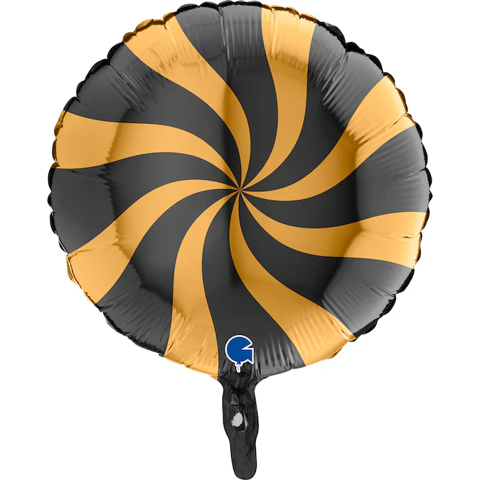 18" Candy Swirly Gold-Black Foil Balloon