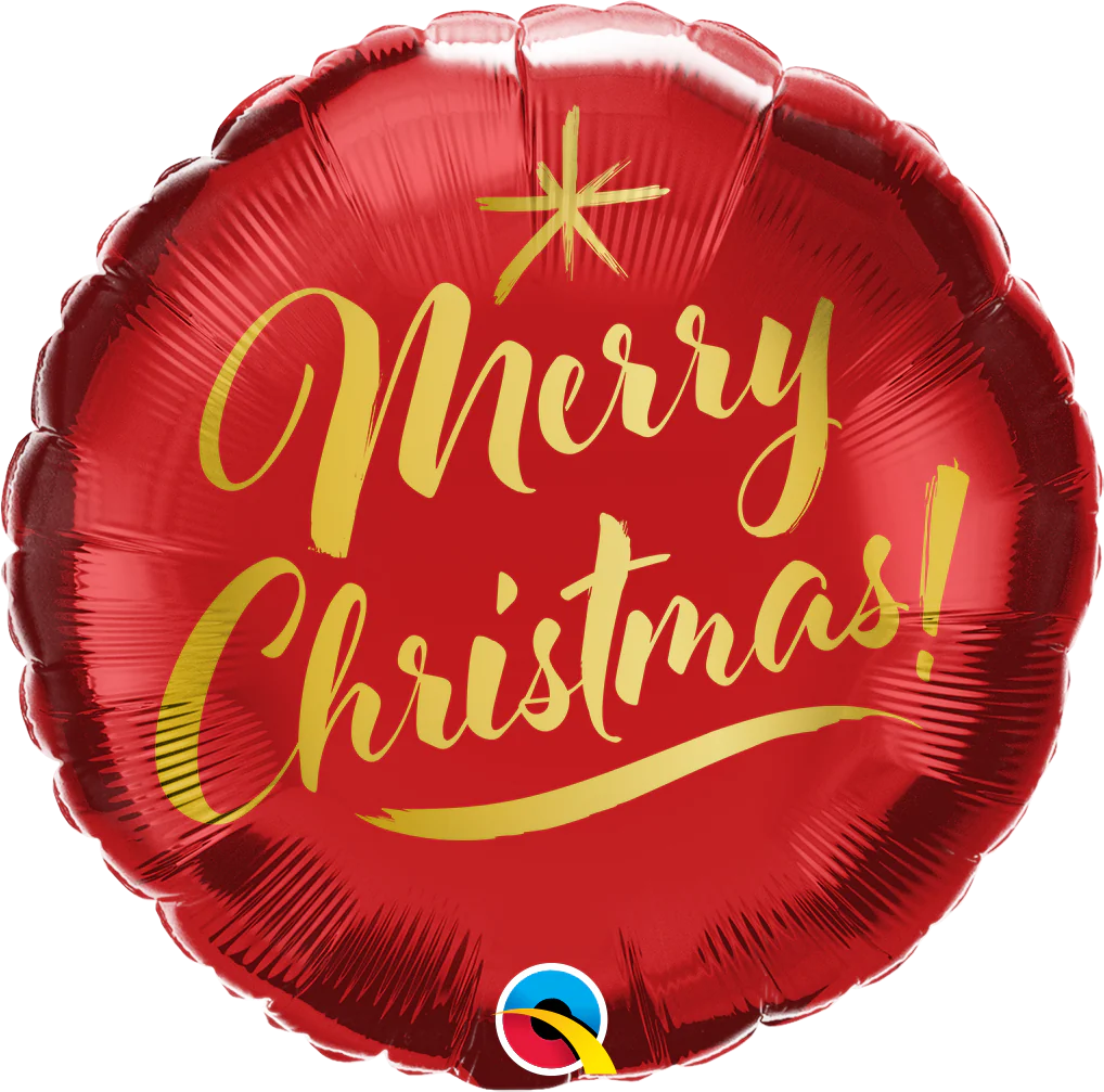 18" Christmas Gold Script Red Foil Balloon