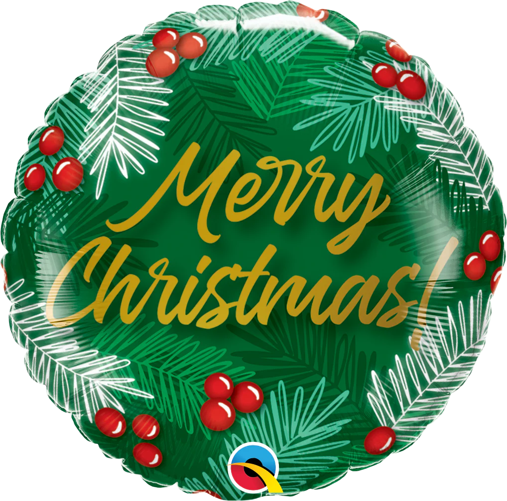 18" Christmas Greens & Berries Foil Balloon