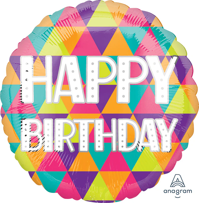 18" Colorful Triangles Happy Birthday Foil Balloon