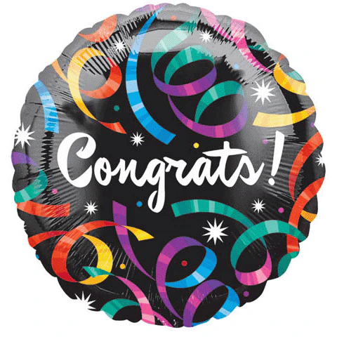 18" Congrats Streamers Black Balloon