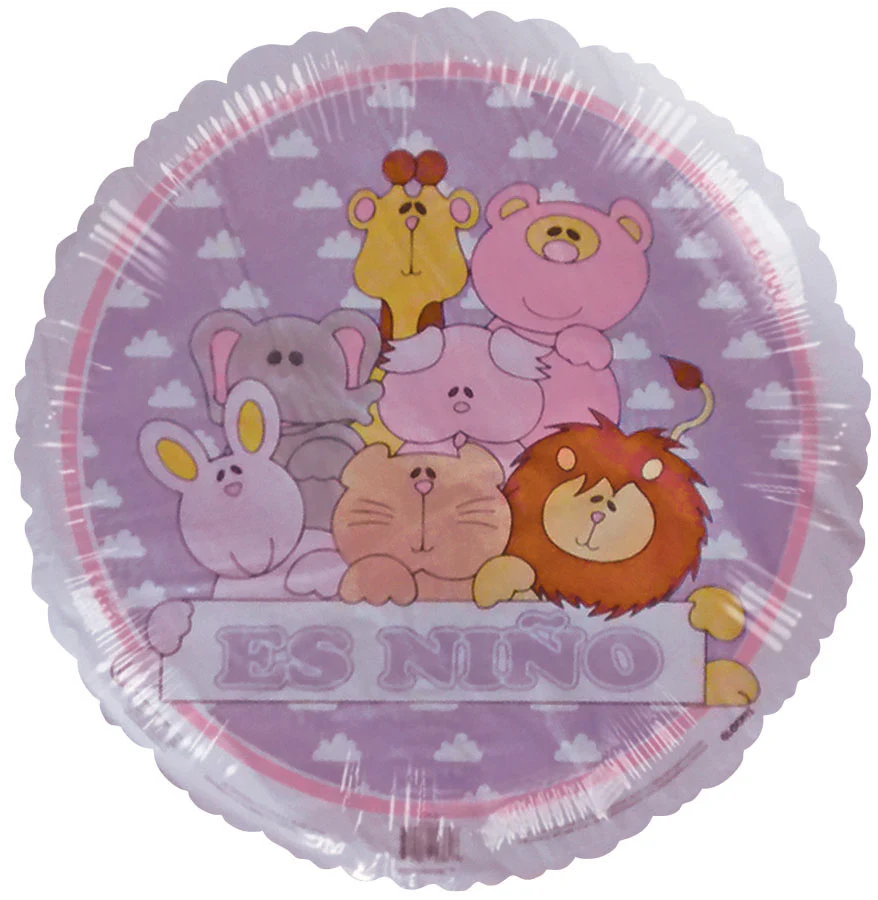 18" Es Niño Cute Animals Purple White Border Balloon (Spanish)