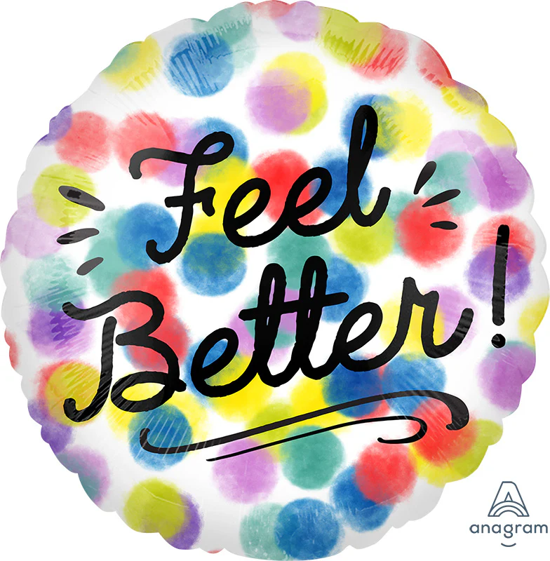 18" Feel Better Watercolor Dots Foil Balloon