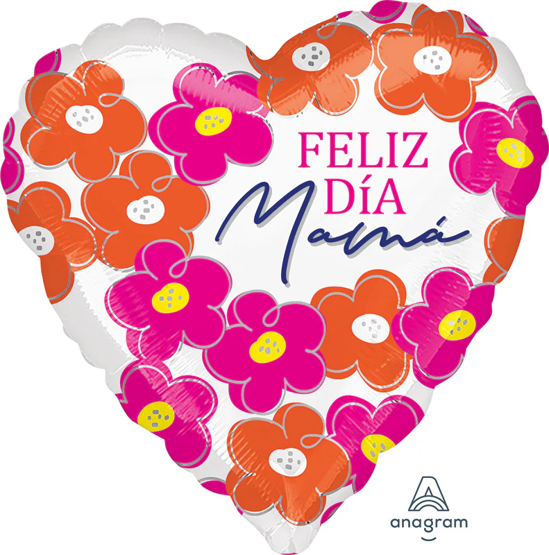 18" Feliz Dia Mama Bright Flowers Foil Balloon (Spanish)