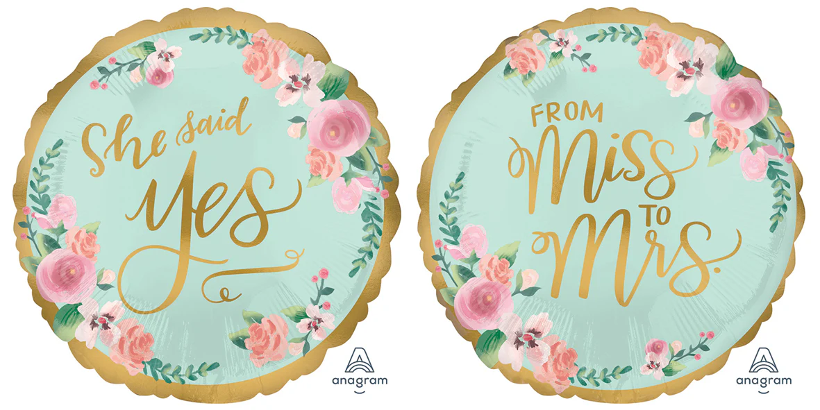 18" From Miss to Mrs. Mint to Be Foil Balloon