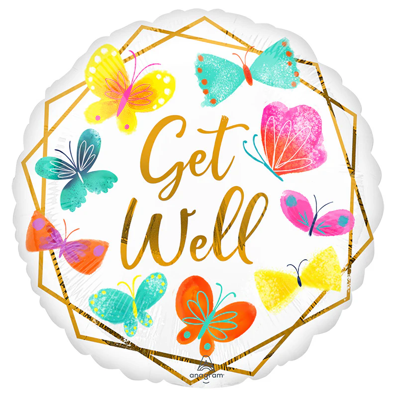 18" Get Well White & Gold Foil Balloon
