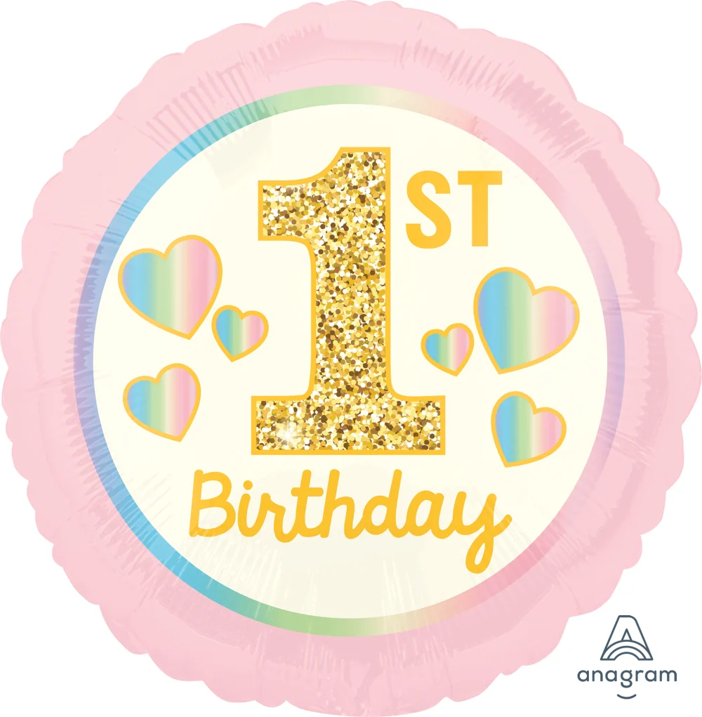 18" Girl 1st Birthday Pink & Gold Foil Balloon