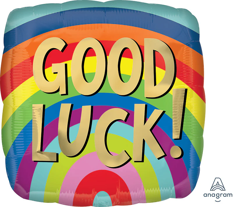18" Good Luck Rainbow Stripes Foil Balloon