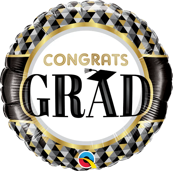 18" Grad Black & Gold Patterns Foil Balloon