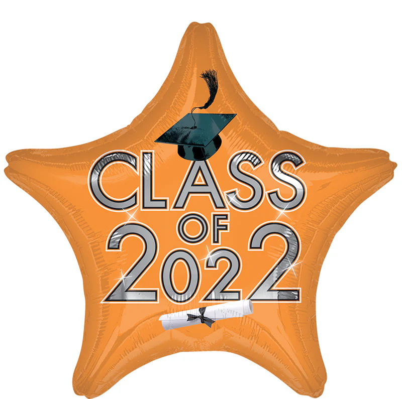 18" Graduation Class of 2022 - Orange Foil Balloon