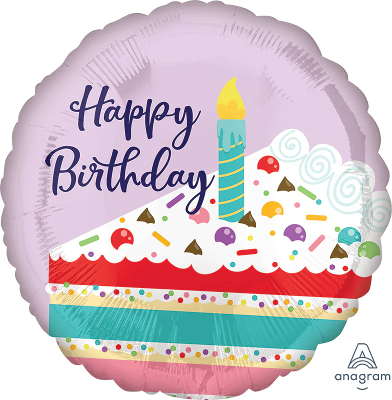 18" Happy Birthday Purple Confetti Cake Foil Balloon