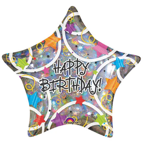 18" Happy Birthday Stars Holographic Star Balloon