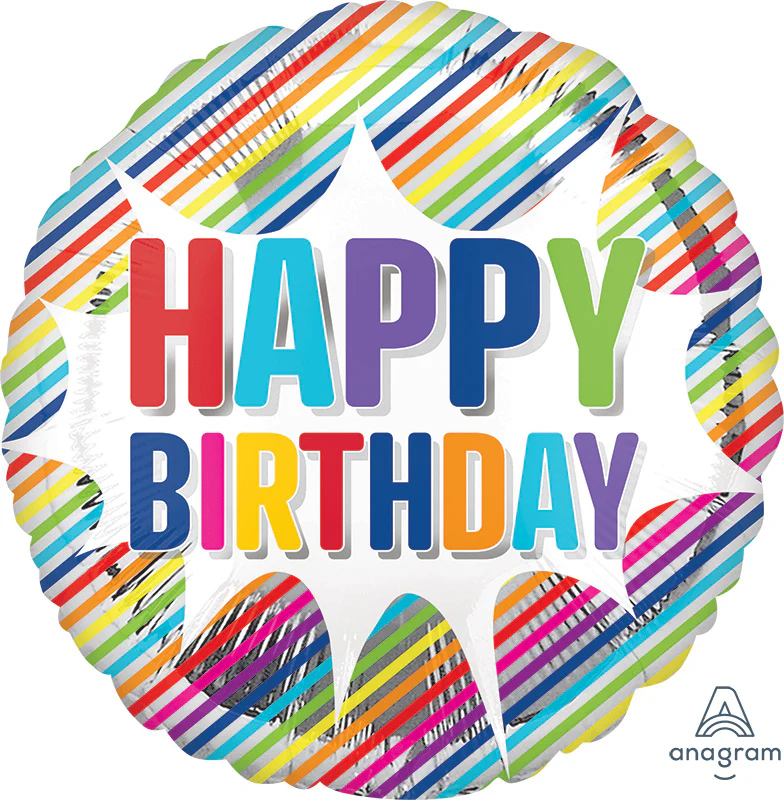 18" Happy Birthday Striped Burst Foil Balloon