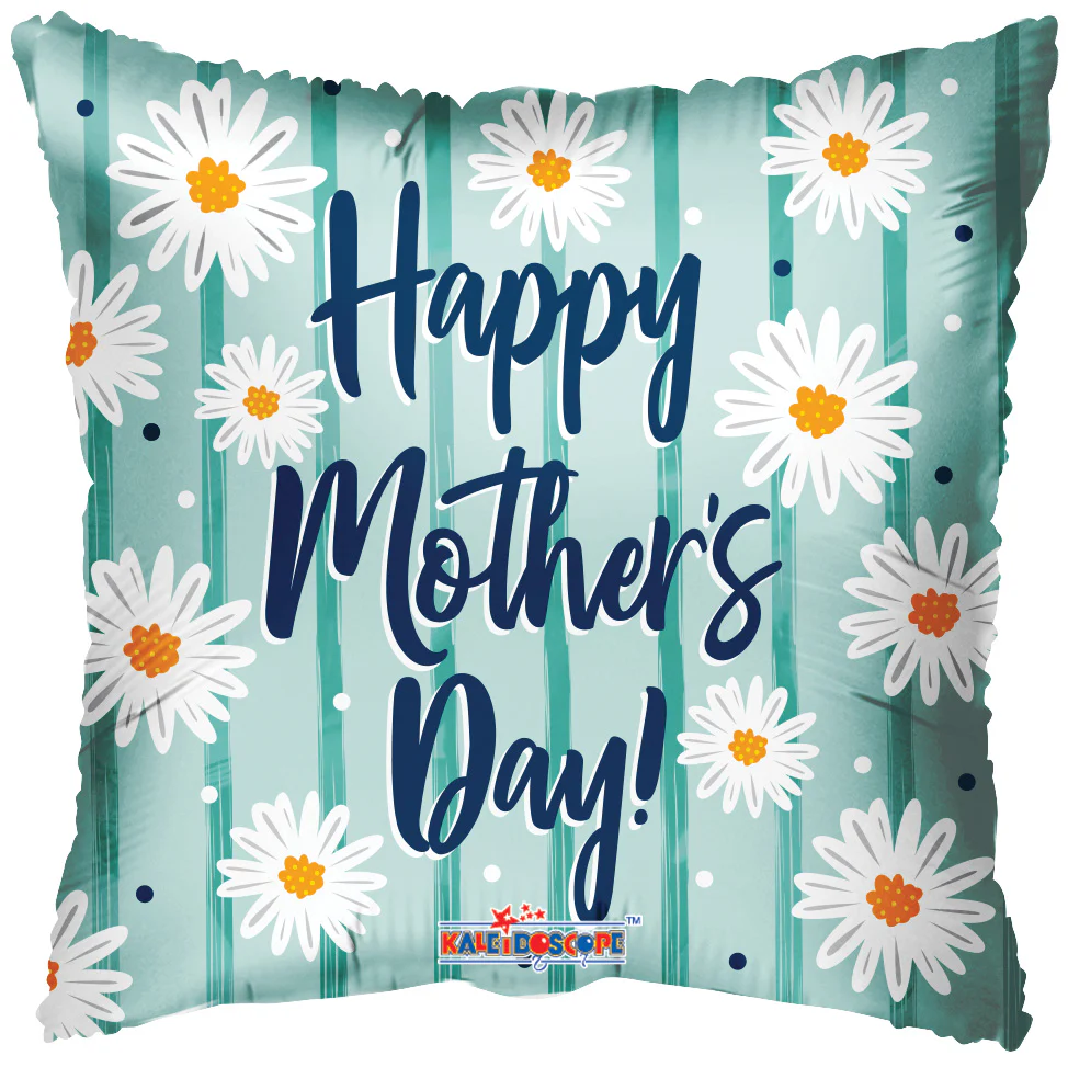 18" Happy Mother's Day Daisies On Mint Matte Foil Balloon