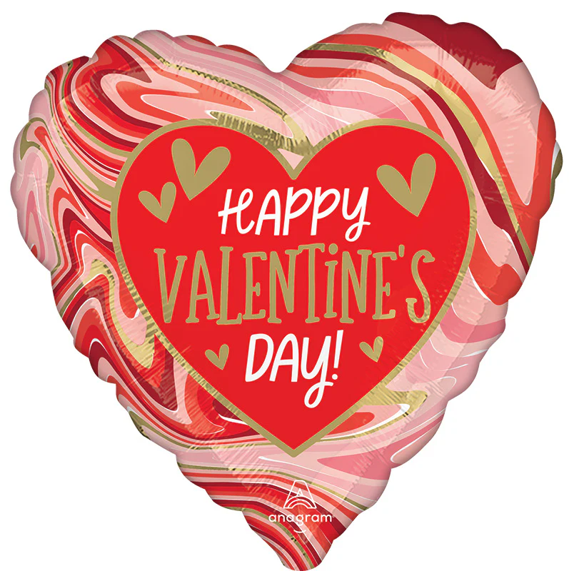 18" Happy Valentine's Day Twisty Marble Foil Balloon