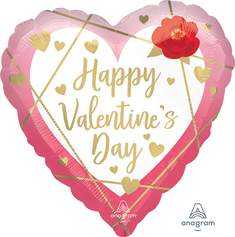 18" Happy Valentine's Day Watercolor Faceted Heart Foil Balloon