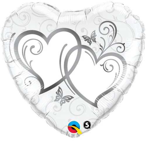 18" Heart Entwined Hearts Silver Balloon