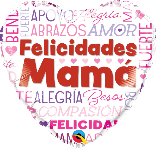18" Heart Felicidades Mama Words Foil Balloon (Spanish)