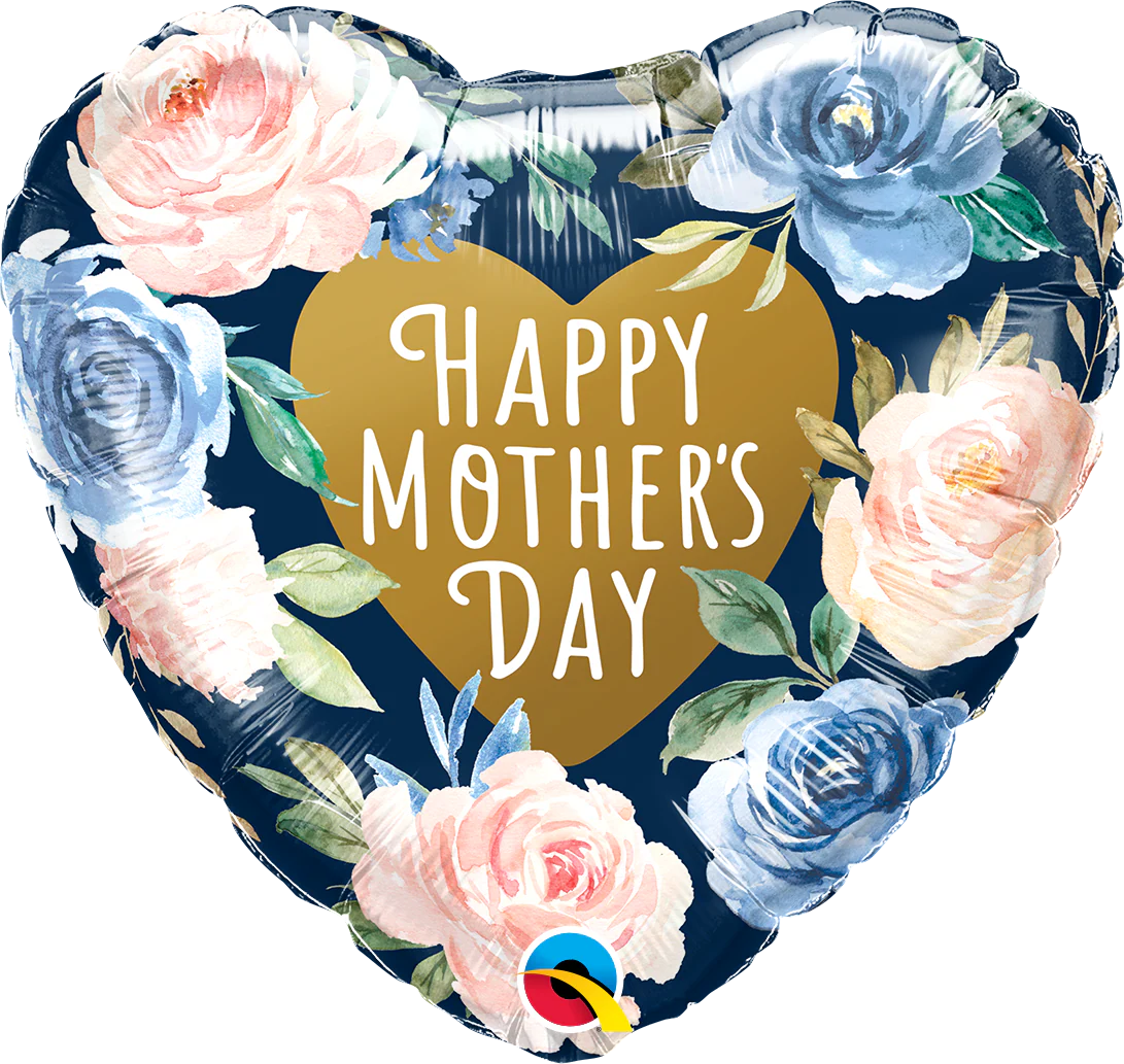 18" Heart Mother's Day Pink & Blue Roses Foil Balloon
