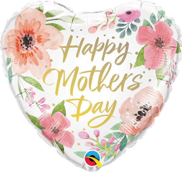 18" Heart Mother's Day Pink Floral Foil Balloon