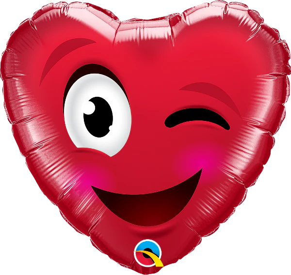 18" Heart Smiley Wink Heart Foil Balloon