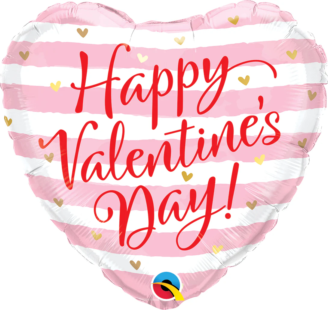 18" Heart Valentine's Pink Stripes Foil Balloon
