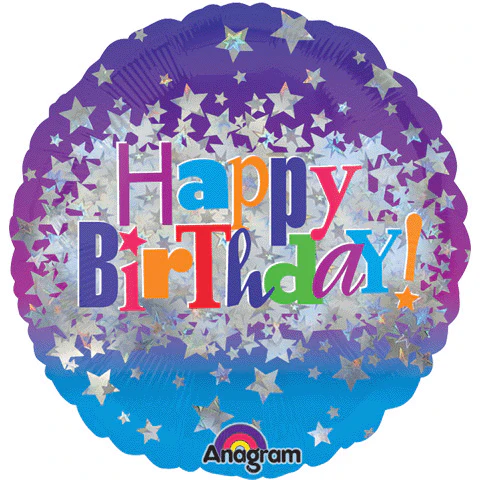 18" Holographic Happy Birthday Bright Stars Balloon