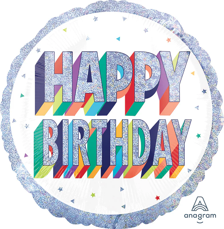 18" Holographic Here's to Your Birthday Foil Balloon