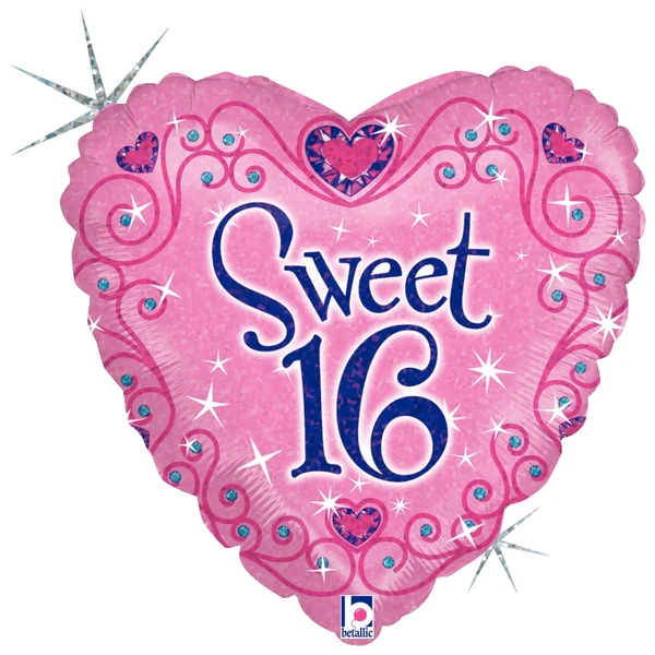 18" Holographic Packaged Sweet 16 Sparkles Balloon